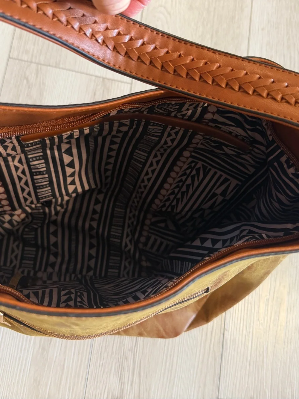 Boho Brown Hobo Bag Purse Faux Leather Distressed Finish Braided Strap Western
